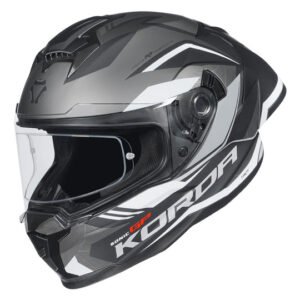 Korda Sonic GP Troy Helmet Grey full face helmet with dual visor and aerodynamic spoiler
