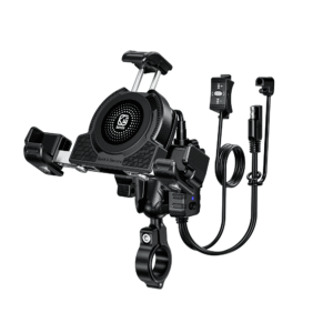 KEWIG motorcycle horizontal phone holder with wireless charger and USB-C fast charging mounted on handlebar
