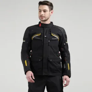 Royal Enfield Nirvik V2 Print Riding Jacket Black and Gold with CE certified armor