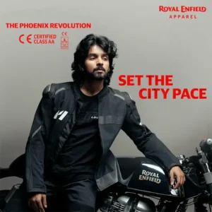 Royal Enfield Phoenix Riding Jacket Black with CE Level 2 armor and titanium shoulder sliders