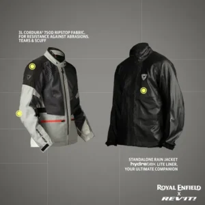 Royal Enfield Men’s Sahara Air Riding Jacket Grey with CE Level 2 armor and mesh ventilation