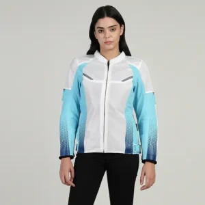 Royal Enfield Tourer Women’s Riding Jacket Sky Blue with CE Level 2 armour and breathable mesh design