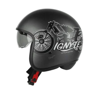 IGN-10 Retro Moto Glossy Axis Grey with White Helmet front and side view