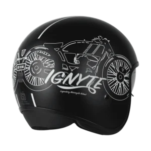 IGN-10 Retro Moto Glossy Black with White Helmet with fiberglass shell and retro design