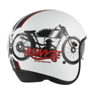 IGN-10 Retro Moto Glossy White with Red Helmet with Drop Down Sun Visor