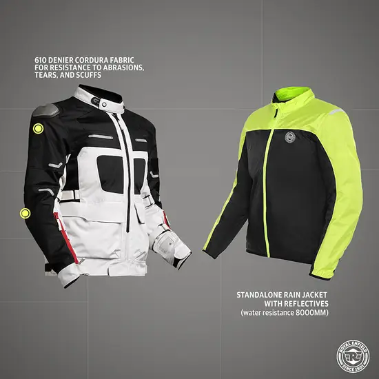 Royal Enfield Crossroader Riding Jacket Light Grey with Titanium sliders for touring and highway riding