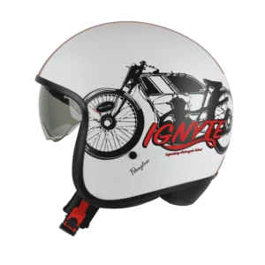 IGN-10 Retro Moto Glossy White with Red Helmet with Drop Down Sun Visor