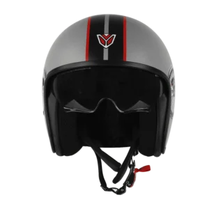 IGN-10 Retro Moto Glossy Titanium Grey with Red helmet with inner sun visor and fiberglass shell