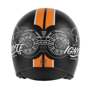 IGN-10 Retro Moto Matt Black with Orange Helmet with sun visor and fiberglass shell