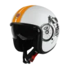 IGN-10 Retro Moto Glossy White Orange Helmet with Fiberglass Shell and Sun Visor