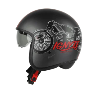 IGN-10 Retro Moto Helmet Axis Grey with Red fiberglass shell retro motorcycle helmet