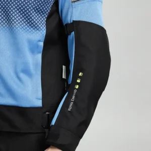 Royal Enfield High Street Eco Riding Jacket Blue with CE armors and breathable mesh design