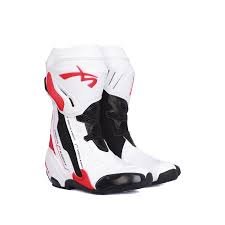 Mocha Knight Track Approved Motorcycle Riding Boots White Red CE Certified