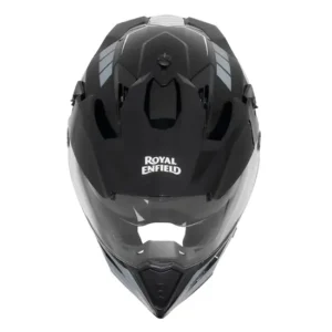 Royal Enfield Optimus Dual Sport Helmet Black with adjustable sun peak for adventure riding