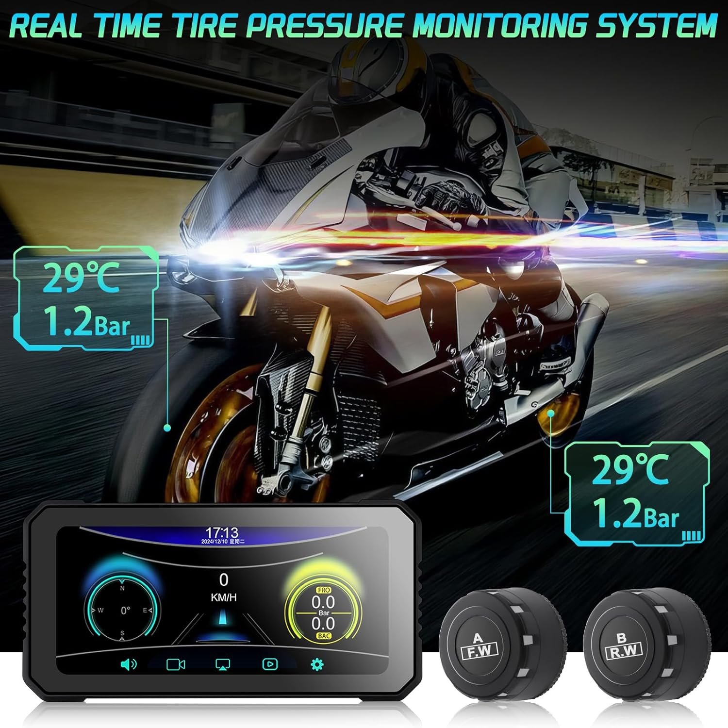 Fauvism 6.25 inch motorcycle navigation screen with camera and TPMS installed on bike