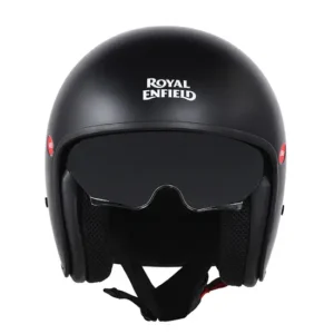 Royal Enfield Aviator Solid Open Face Helmet Black with fiberglass shell and certified protection
