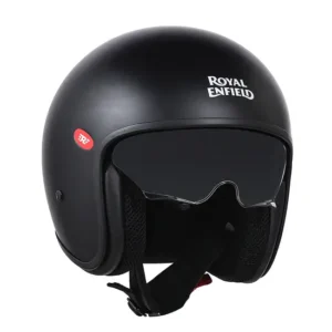 Royal Enfield Aviator Solid Open Face Helmet Black with fiberglass shell and certified protection