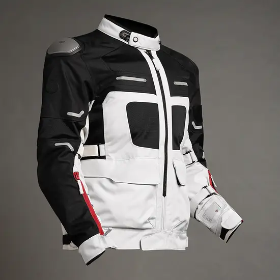 Royal Enfield Crossroader Riding Jacket Light Grey with Titanium sliders for touring and highway riding