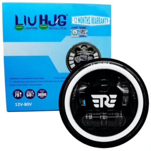 HJG 7 Inch RE Logo RGB LED Headlight for Royal Enfield and Mahindra Thar