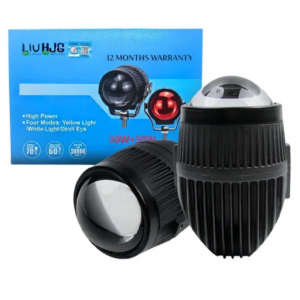 HJG J37 Single Projector LED Fog Lights with Red DRL for Cars and Bikes