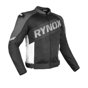 Rynox Delta GT Jacket Black Grey front view with CE armor for road riding