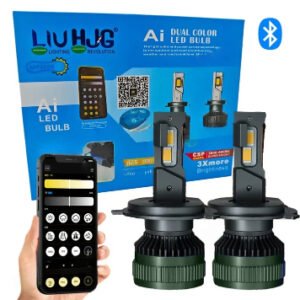 HJG LIU AI Bulb H4 App-Controlled 200W LED Headlight for Bikes and Cars White Yellow Warm White