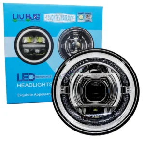 HJG 7 Inch 90W Projector LED Headlight with White and Yellow DRL for Royal Enfield and Thar