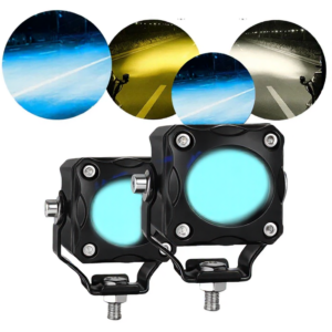 HJG Ice Blue Mini Cube Foglight 40W Triple Color LED Fog Light for Cars and Bikes