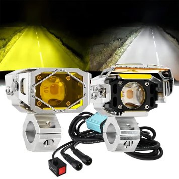 HJG Chrome Transformer 140W LED Fog Lights dual color white yellow with wiring harness