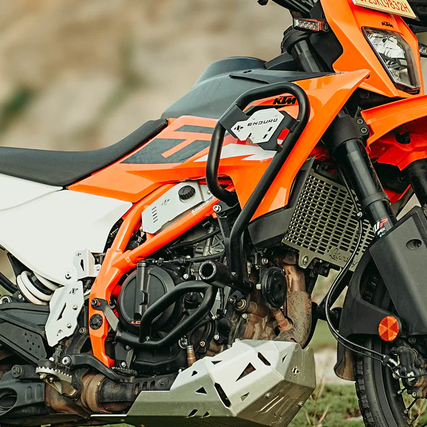 Legundary KTM 390 Enduro R Defender Crash Guard Black installed on motorcycle