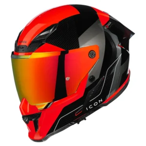 Korda Icon Nyx Helmet Gloss Black Red ECE 22.06 ISI Certified Full Face Helmet with Dual Visor