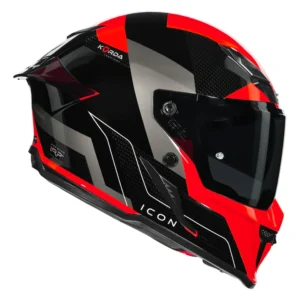 Korda Icon Nyx Helmet Gloss Black Red ECE 22.06 ISI Certified Full Face Helmet with Dual Visor