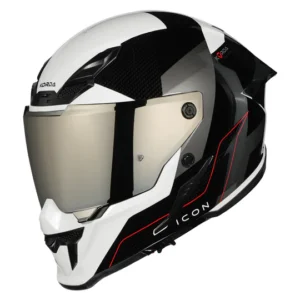 Korda Icon Nyx Helmet Gloss Black White dual visor ECE 22.06 ISI certified full face helmet