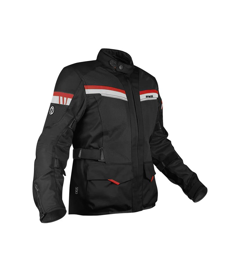 Rynox Stealth Air Pro Jacket Black Red mesh ADV touring riding jacket with CE protectors