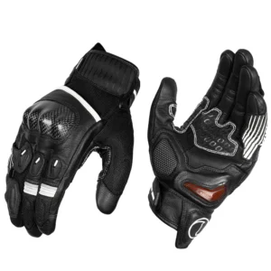 Rynox Tornado Pro 4 Carbon Edition Black White riding gloves with carbon knuckle and FAST-R wrist protection