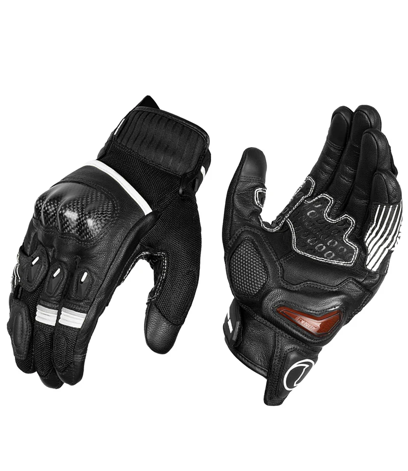 Rynox Tornado Pro 4 Carbon Edition Black White riding gloves with carbon knuckle and FAST-R wrist protection