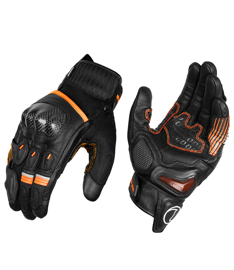 Rynox Tornado Pro 4 Gloves Carbon Edition Black Orange with carbon knuckle and FAST-R wrist protection