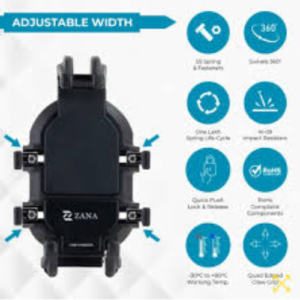 ZANA Universal Mobile Holder with 18W USB Charger mounted on motorcycle handlebar