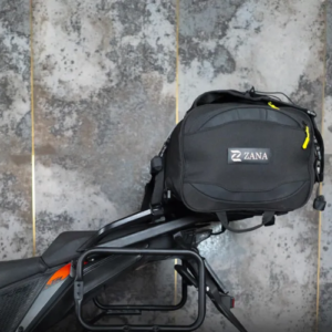 ZANA Broozer 50L Tail Bag mounted on BMW 310 GS top rack for touring