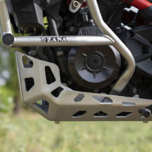 ZANA Aluminium Heavy Duty Silver Sump Guard Installed on BMW G310 GS Adventure Motorcycle