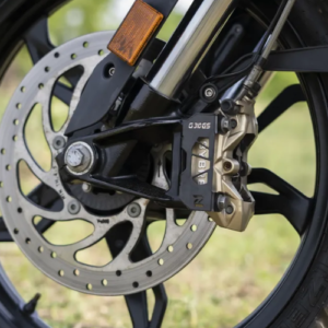 ZANA Front Disc Caliper Protector installed on BMW G310 GS front brake assembly
