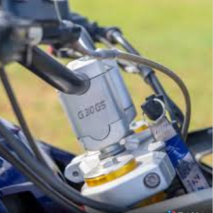 ZANA 43mm aluminum silver vertical handle riser installed on BMW G 310 GS motorcycle