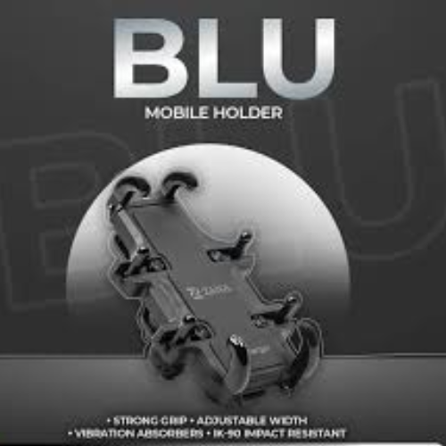 ZANA Universal Mobile Holder BLU without charger mounted on motorcycle handlebar