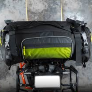 ZANA Broozer 50L Tail Bag mounted on BMW 310 GS top rack for touring