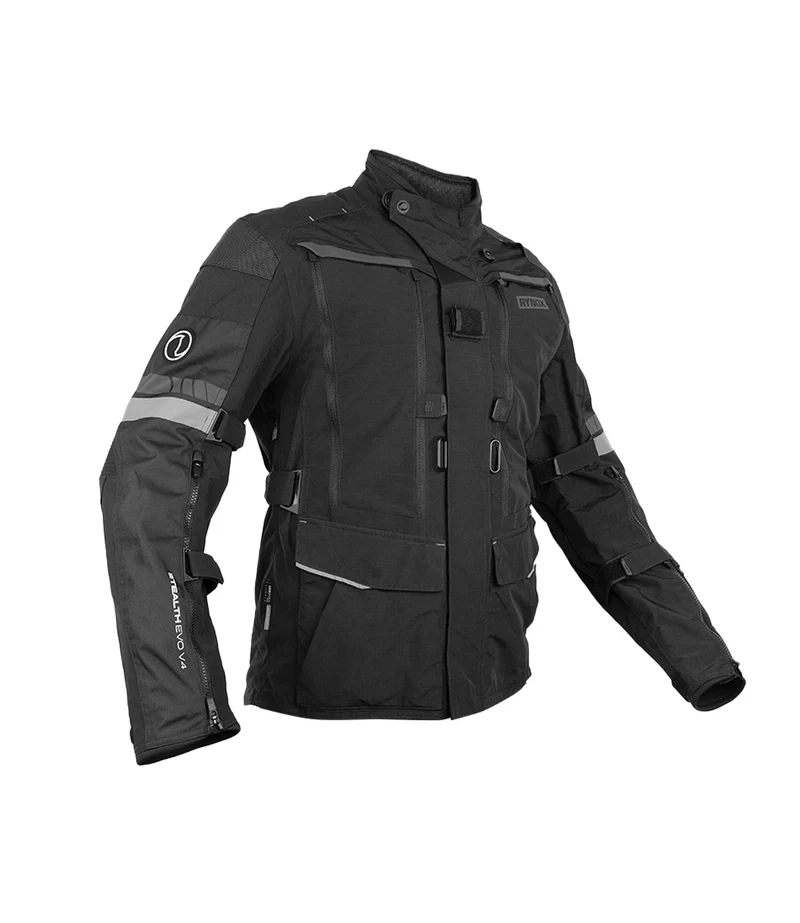 Rynox Stealth Evo 4 Jacket Charcoal Black touring motorcycle riding jacket front view