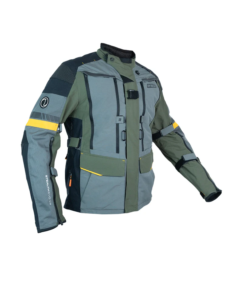 Rynox Stealth Evo 4 Jacket Woodland Orange front view with CE Level 2 protection for touring riders