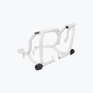 JB Racing X Pulse 210 Defenso Crash Guard With Slider White installed on motorcycle