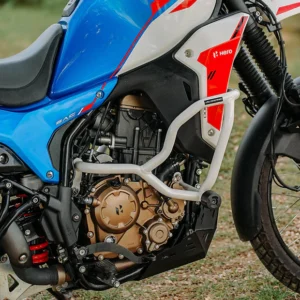 JB Racing X Pulse 210 Defenso Crash Guard With Slider White installed on motorcycle