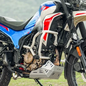 JB Racing X Pulse 210 Defenso Crash Guard With Slider White installed on motorcycle