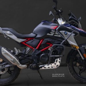 ZANA Lower Engine Guard with Black Puck installed on BMW G310 GS motorcycle